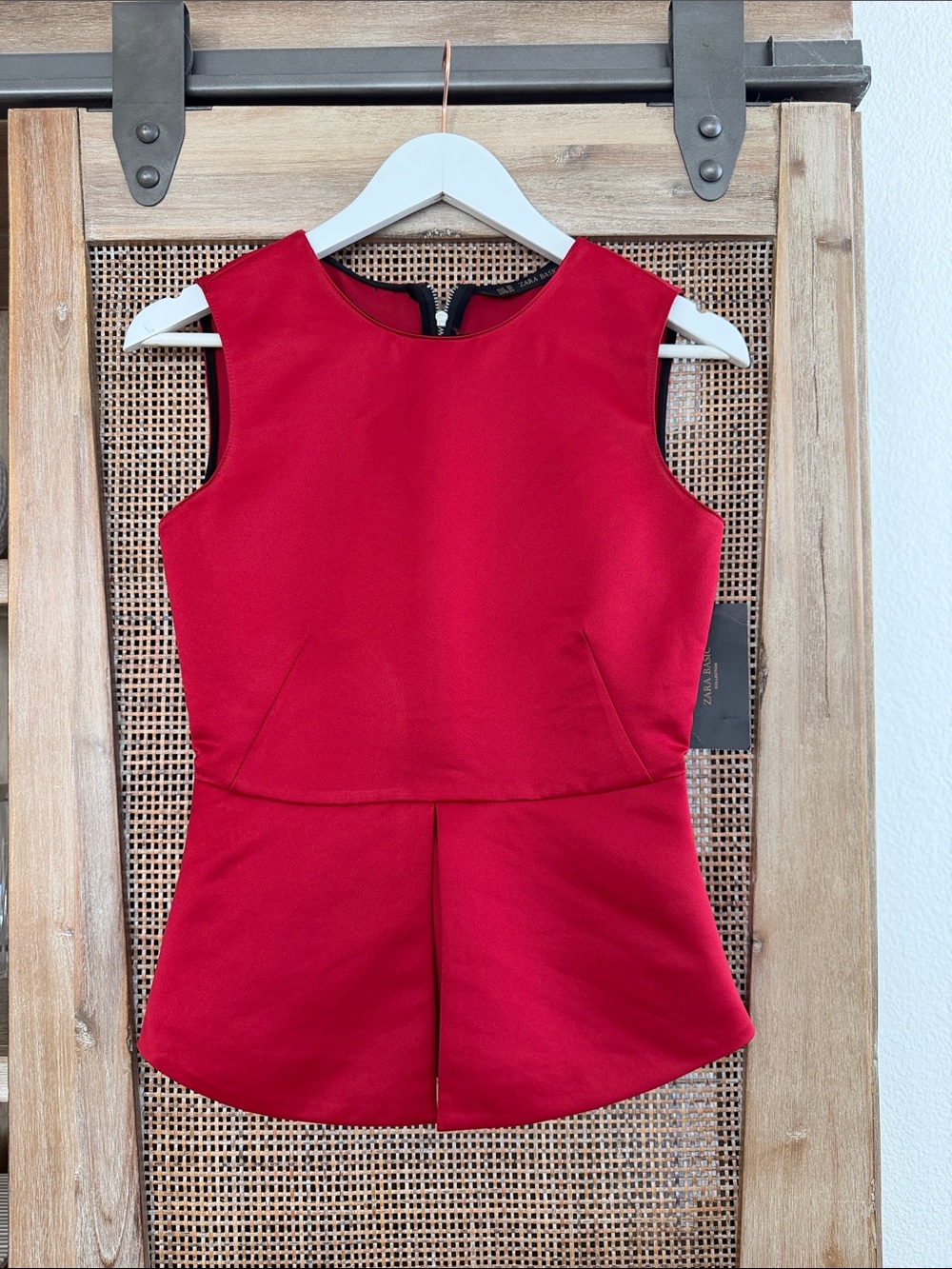 Zara Red Sleeveless Peplum Top